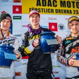 ADAC MX Masters 2016 , Fürstlich Drehna, ADAC MX Masters Siegerehrung, Filip Bengtsson ( Suzuki / Schweden ), Thomas Kjer Olsen ( Husqvarna / Dänemark ) und Angus Heidecke ( KTM / Deutschland )